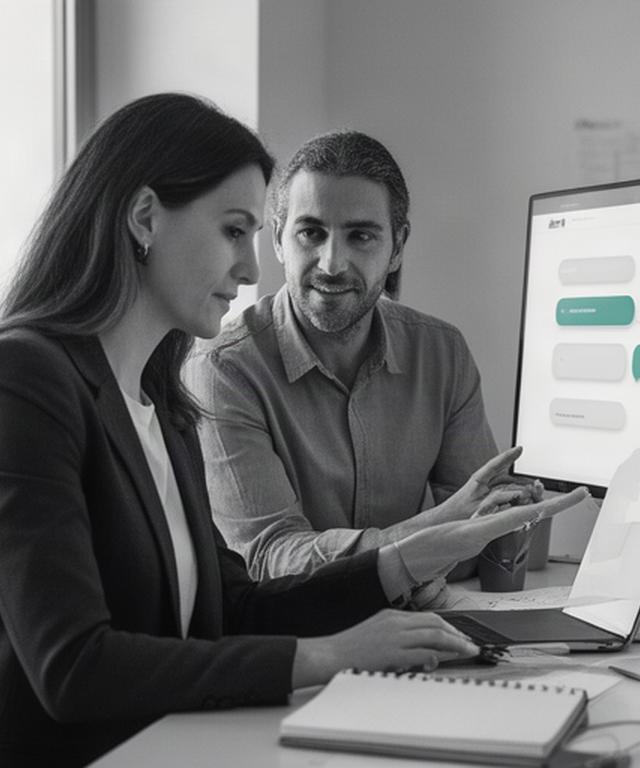 Consultora de inteligencia artificial revisando un flujo conversacional junto a una pyme en Vinaròs